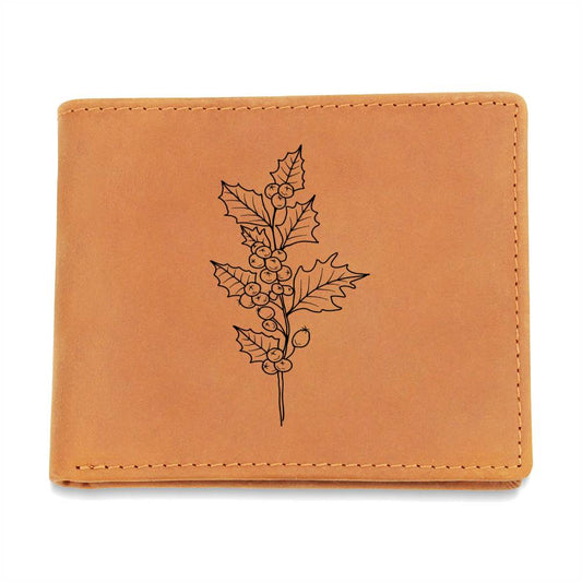 Graphic Leather Wallet: DECEMBER BIRTH MONTH FLOWER HOLLY