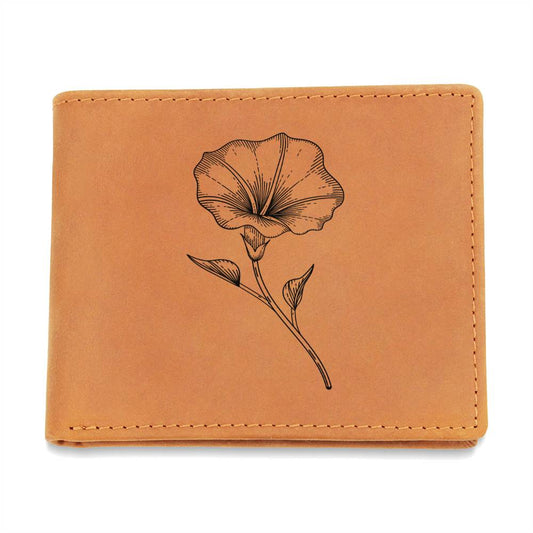 Graphic Leather Wallet: SEPTEMBER BIRTH MONTH FLOWER MORNING GLORY