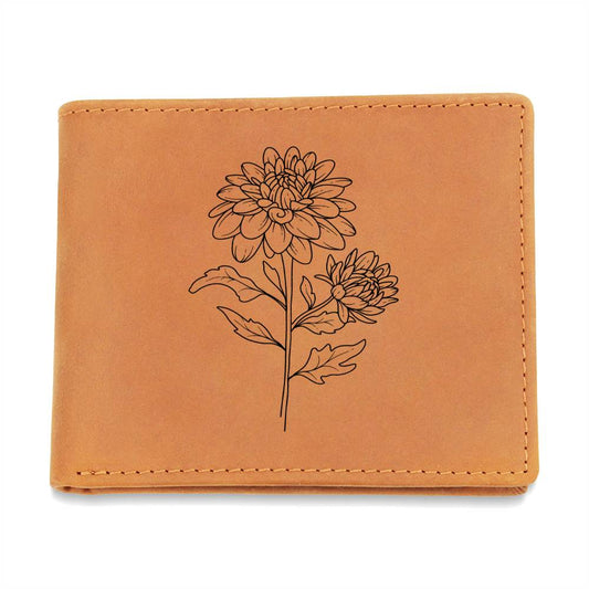 Graphic Leather Wallet: NOVEMBER BIRTH MONTH FLOWER CHRYSANTHEMUM