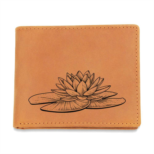 Graphic Leather Wallet: JULY BIRTH MONTH FLOWER WATER-LILY