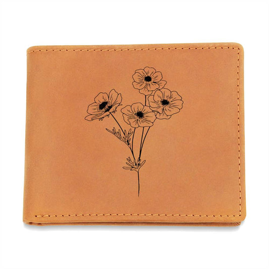 Graphic Leather Wallet: OCTOBER BIRTH MONTH FLOWER COSMOS